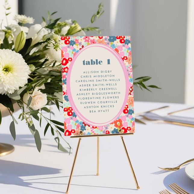 Joy Bold Bold Bright Mesa Floral Sem Assento (Blooming Joy Bold Bright Floral Table Number Seating Chart Card)