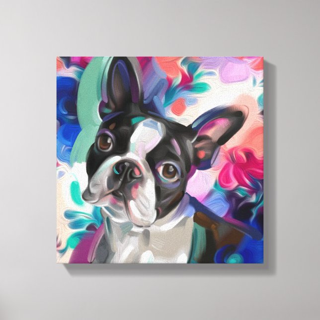 'Joy' Boston Terrier Dog Art impressão na canvas (Frente)