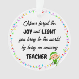Joy e Light Obrigado Professor Ornamento Acrílico
