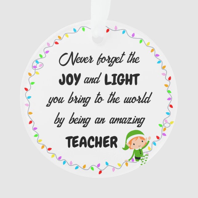 Joy e Light Obrigado Professor Ornamento Acrílico (Frente)