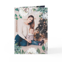 Joy Floral Cartões de foto de Natal Azul