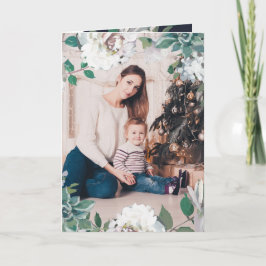 Joy Floral Cartões de foto de Natal Azul