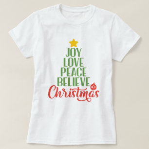 Joy, Love, Peace Acredite em T-Shirt de Natal
