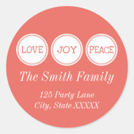 Joy Love Peace | Adesivo de endereços redondos