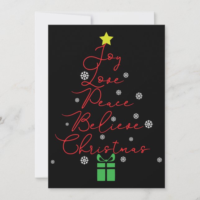 Joy Peace Love Acredite no Star Red Christmas Card (Frente)