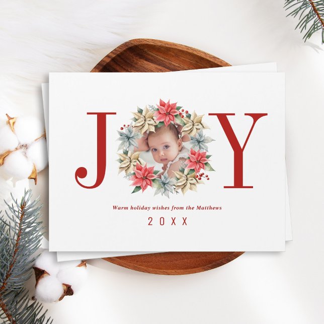 Joy Poinsettia Wreath com Picture Magnetic Card (Criador carregado)