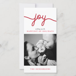 Joy Red Modern Script Cartões de foto de Natal