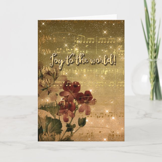 Joy to the World Dourado Sparkle Cartões de natal (Frente)