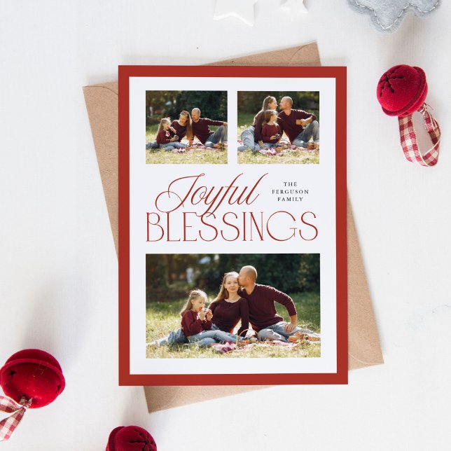 Joyful Beneficings Religião Natal 3 Cartões com fo (joyful blessings religious Christmas photo card)