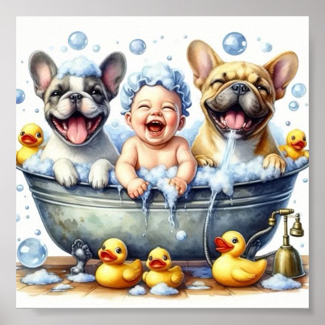 Joyful Dog Bath Time Wall Poster (Frente)