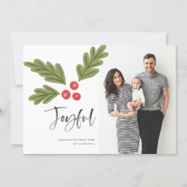 Joyful Holly Berry Modern Bold Holiday Foto Branca