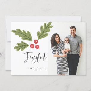 Joyful Holly Berry Modern Bold Holiday Foto Branca