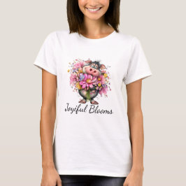 Joyiful Blooms Cute Pig Floral T-Shirt