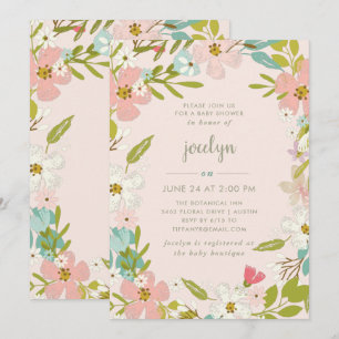 Joyous Floral   Convite de Chá de fraldas Rosa