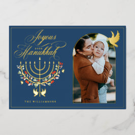 Joyous Hanukkah Festivo Menorah Candle Foto Azul