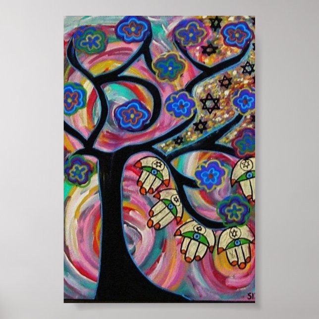 Judaica Hamsa Tree Of Life Sunset Poster (Frente)
