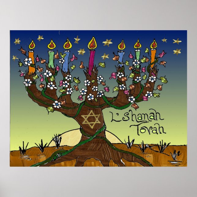 Judaica L'shanah Tovah Tree Of Life Impressão (Frente)