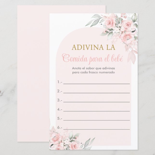 Juego Chá de fraldas Adivina la para PR (Frente/Verso)