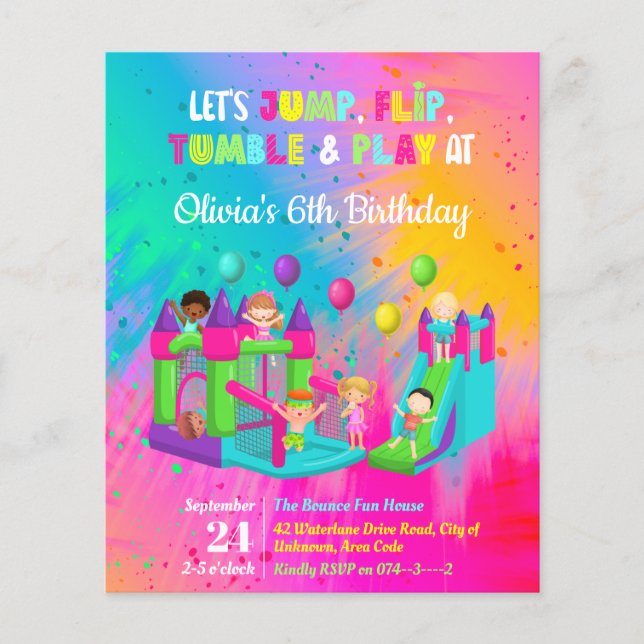 Jump Trampoline Bunt House Kid Birthday Convide (Frente)