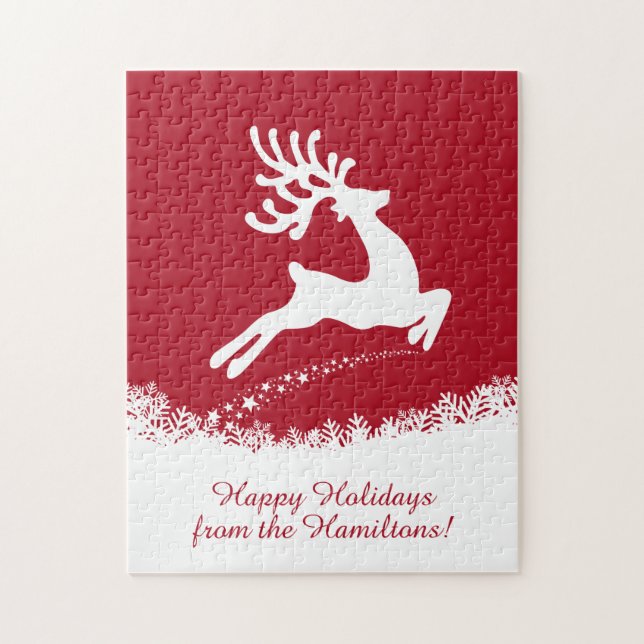 Jumping Reindeer quebra-cabeça de texto personaliz (Vertical)