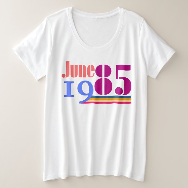 Jun. 85 Bold Retro Plus Tamanho T-Shirt (Frente do Design)