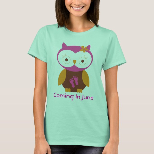 June Pregnancy Announsement Owl T-shirt (Frente)