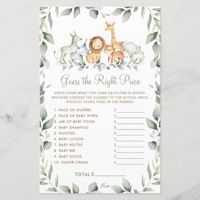 Jungle adivinha o jogo do Chá de fraldas de preço  (Frente)