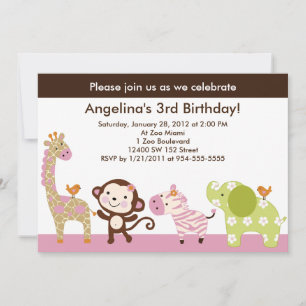 Jungle Jill /Girl Animais Convite de Aniversário
