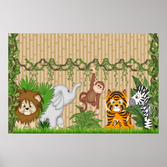 Jungle Monkey Tiger Mural de Parede Poster Berçári (Frente)