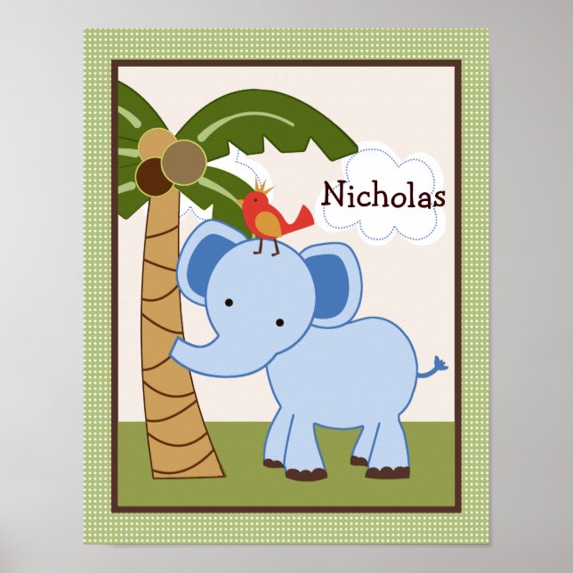 Jungle Pals Elephant Personalization Art Poster (Frente)