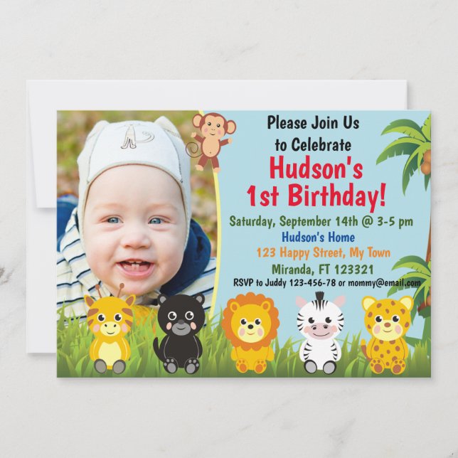Jungle Safari Animal Convite de Aniversário (Frente)