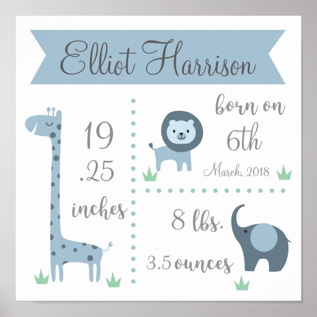 Jungle Safari Baby Stats Poster (Frente)