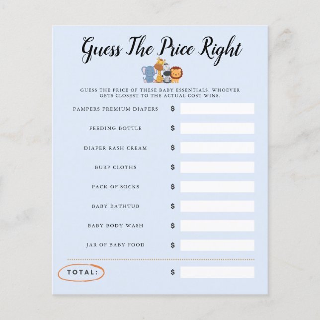 Jungle Wille One Chá de fraldas Game Adivinha O Pr (Frente)