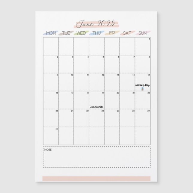 Junho de 2025 Calendário Magnético (Frente)