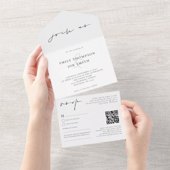 Junte-se a nós, Casamento Branco Negro com Script  (Aba destacável)