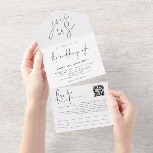 Junte-se a nós com o moderno script típico branco  (Aba destacável)