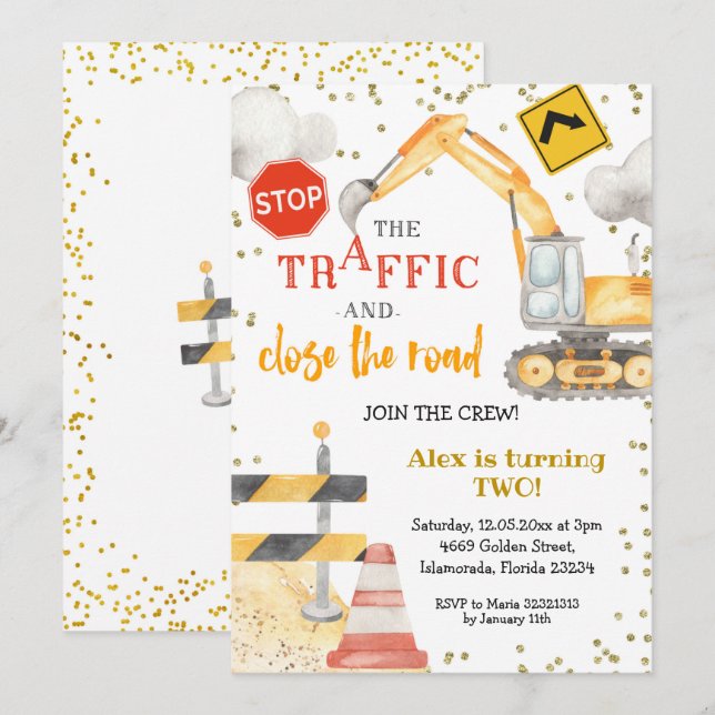 Junte-se ao Convite de Aniversário para Construção (Frente/Verso)