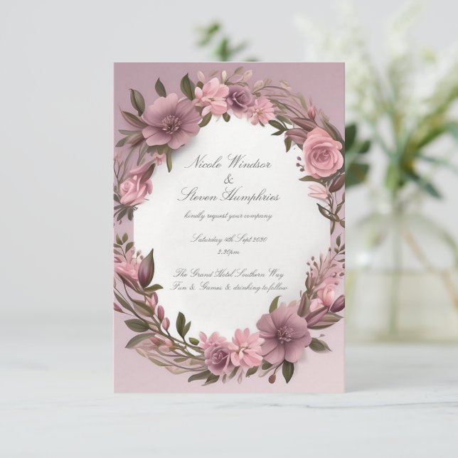 Juntos Convite para Casamento Floral de Mauve Fore (Em pé/Frente)