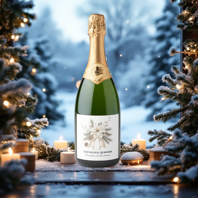 Juntos Poinsettia Elegante Reimaginada (Togetherness Reimagined Elegant Poinsettia Sparkling Wine Label)