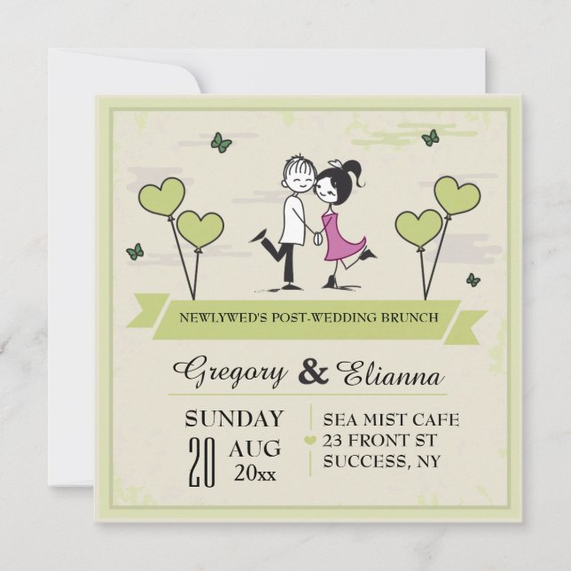 Juntos (Verdes) Posto Casamento Brunch Convite (Frente)