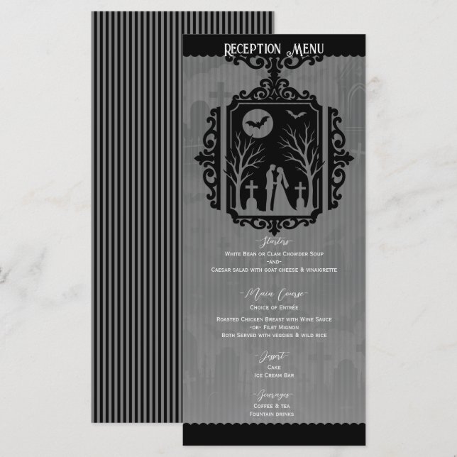 Juramentos de Cemitério Menu de Casamento Preto e  (Frente/Verso)