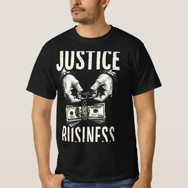 Justiça à Venda – Camiseta de Comentário Social Ou (Frente)