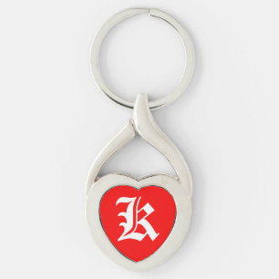 "K" Chaveiro de Coração Vermelho