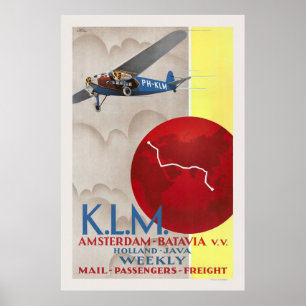 K.L.M. Amesterdã-Batavia Poster vintage 1930