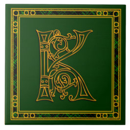 K Monograma "Irlandês Dourado em Verde" Azulejos c