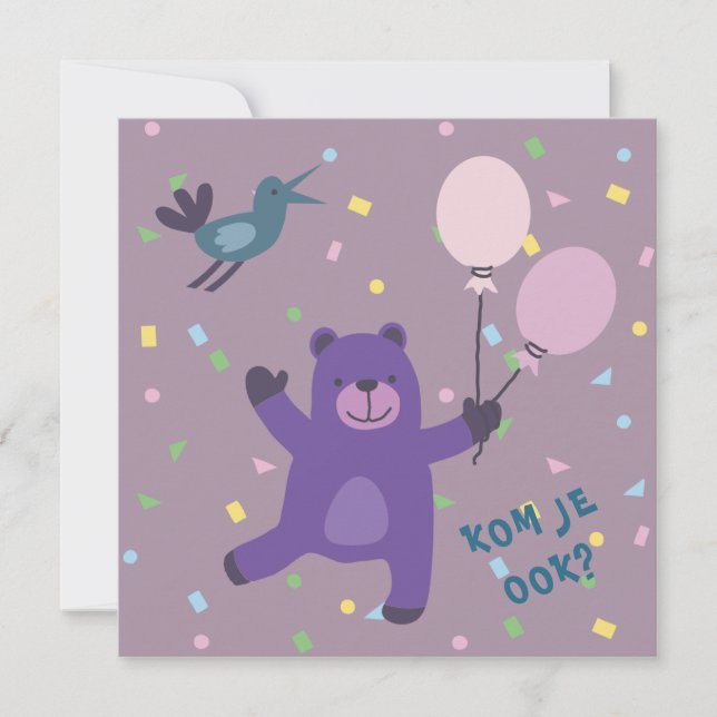  kaart uitnodiging beertje met ballon (Frente)