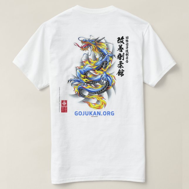 Kaizen Gojukan Fiery Blue Dragon T-Shirt (Verso do Design)