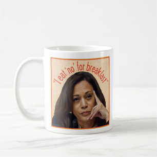 Kamala Harris come NO na caneca do café da manhã