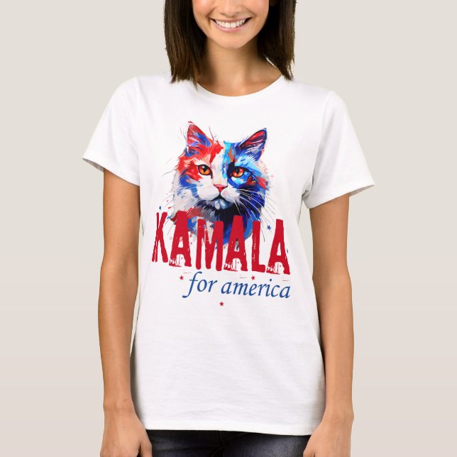 Kamala Harris Patriotic Cat T-Shirt (Frente)