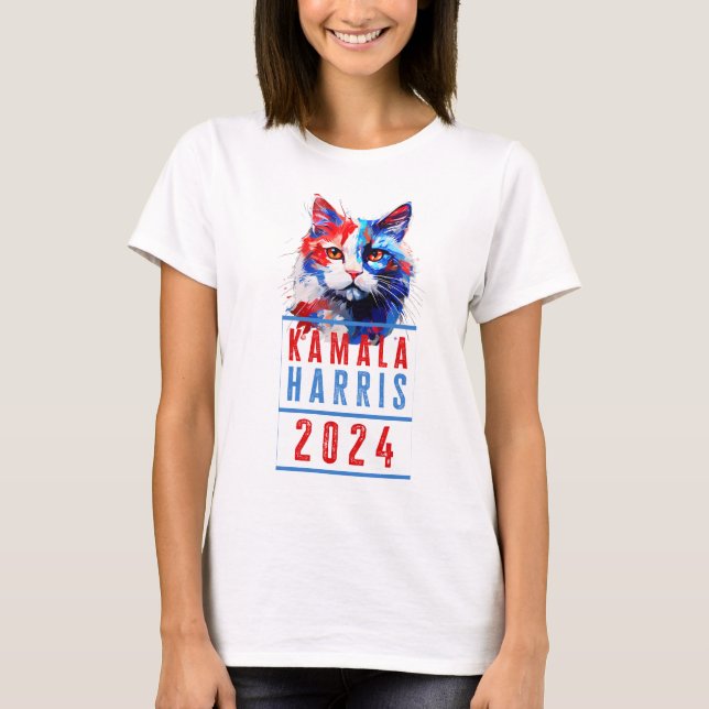 Kamala Harris Patriotic Cat T-Shirt (Frente)